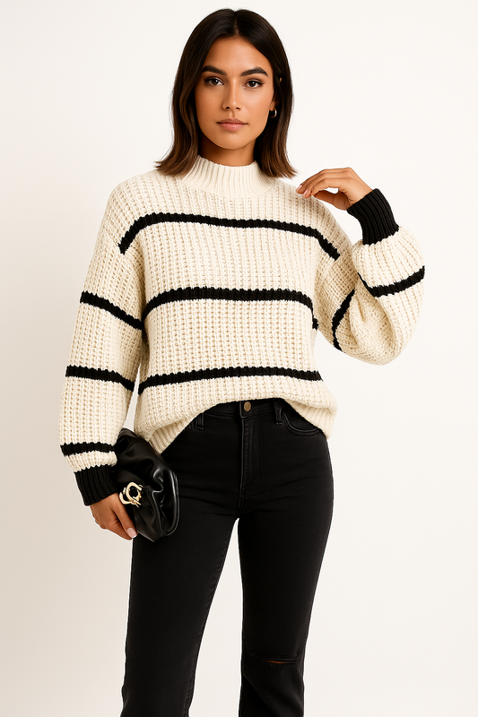 Rachael | Women's Oversized Striped Crew Neck Sweater